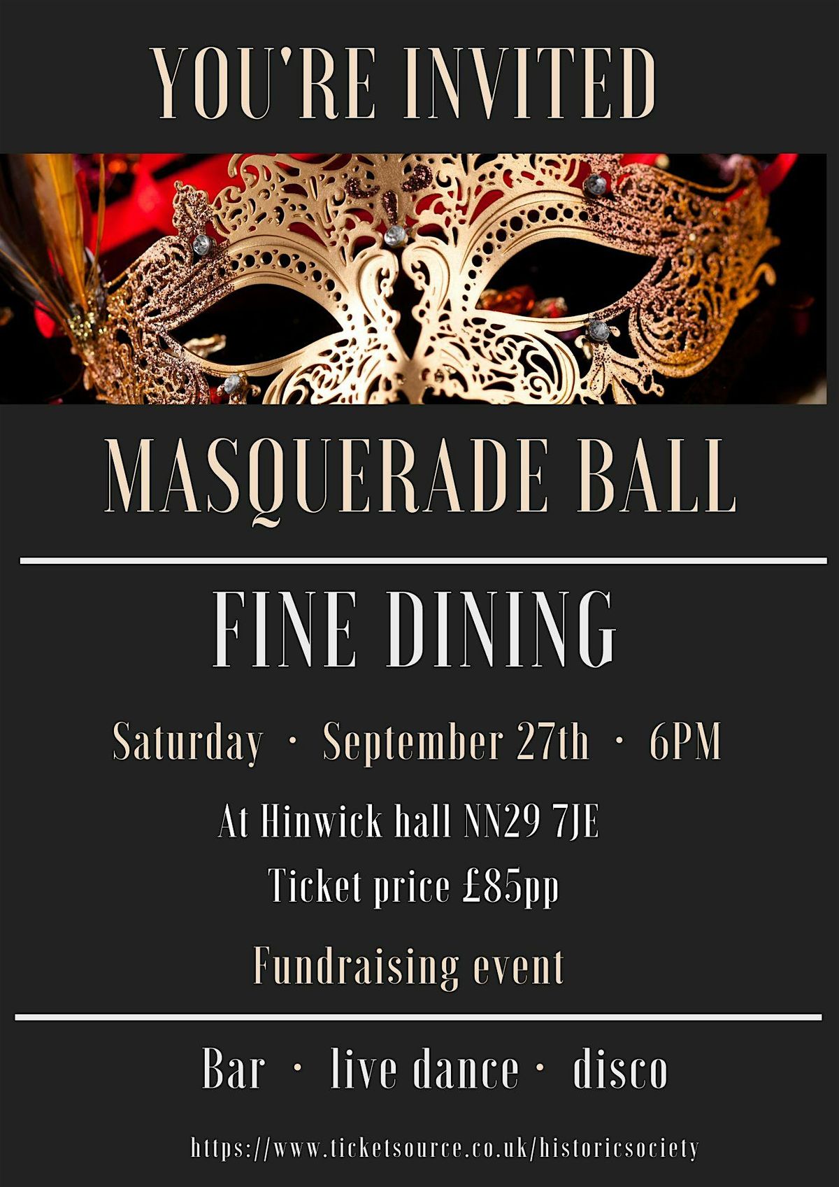 Fine Dining Masquerade Ball, 27 September | Event in Wellingborough | AllEvents