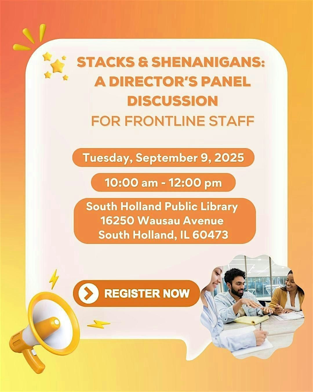 Stacks and Shenanigans -  A Directors' Panel Discussion For Frontline Staff, 9 September | Event in South Holland