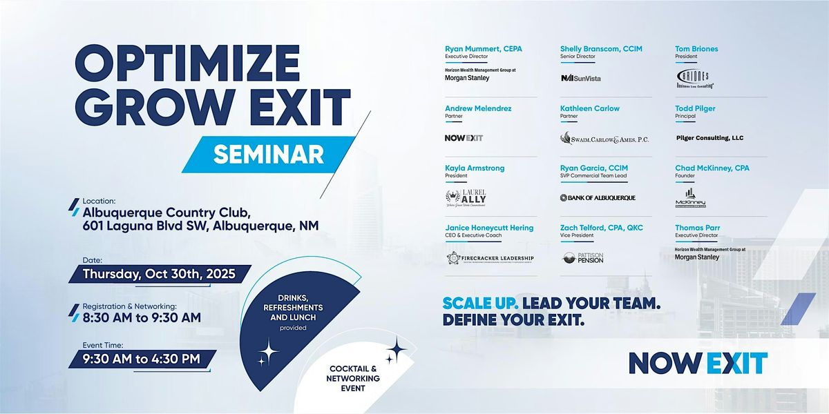 Optimize Grow Exit Business Seminar, 30 October | Event in Albuquerque | AllEvents