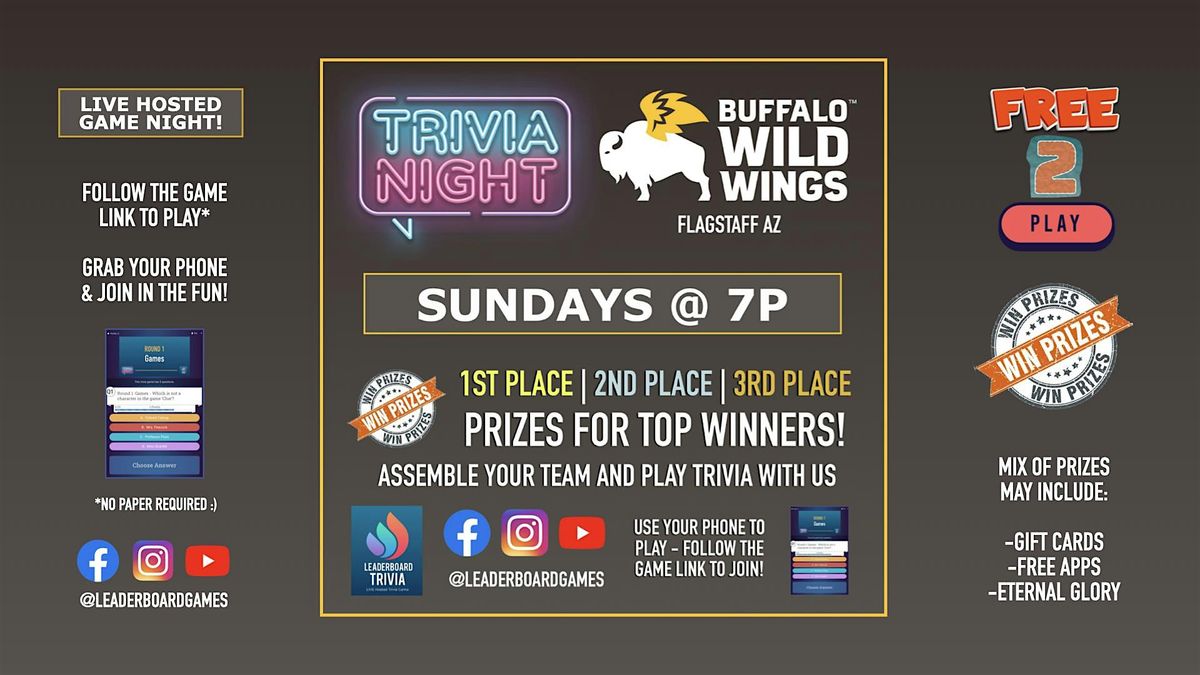 Trivia Night | Buffalo Wild Wings - Flagstaff AZ - SUN 7p @LeaderboardGames | Event in Flagstaff | AllEvents