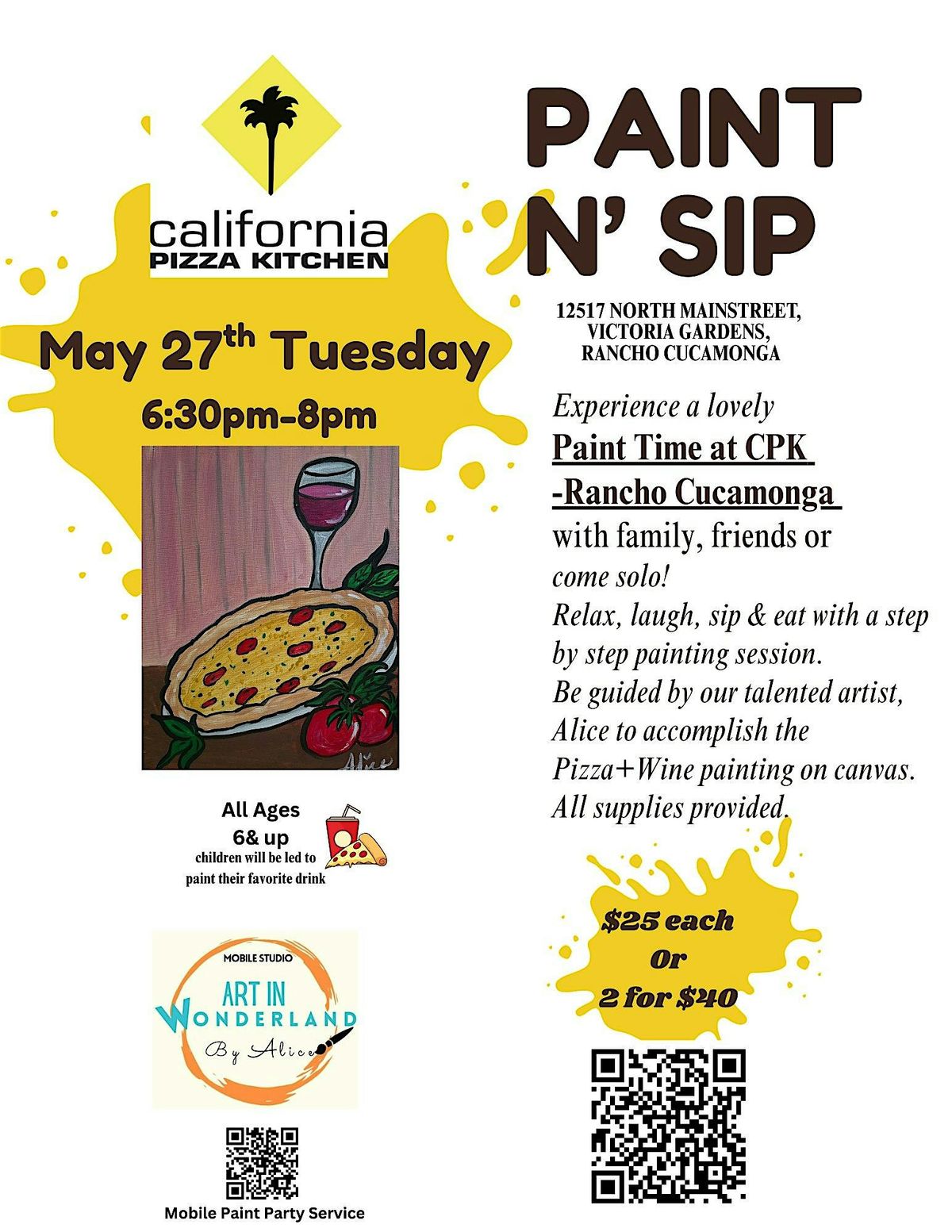 Paint Night in Rancho Cucamonga California Pizza Kitchen! !, 27 May | Event in Rancho Cucamonga | AllEvents