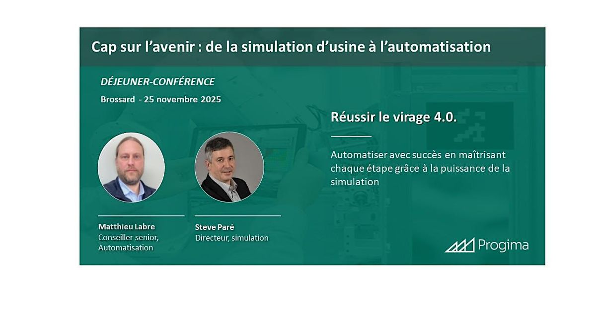 CONFÉRENCE DU 25 NOVEMBRE  Cap sur l’avenir – Optimisation de vos opération, 25 November | Event in Brossard