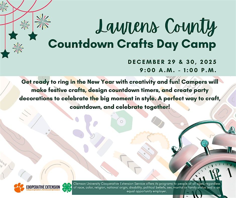 Laurens County Countdown Crafts 4-H Day Camp 2025, 29 December | Event in Laurens | AllEvents