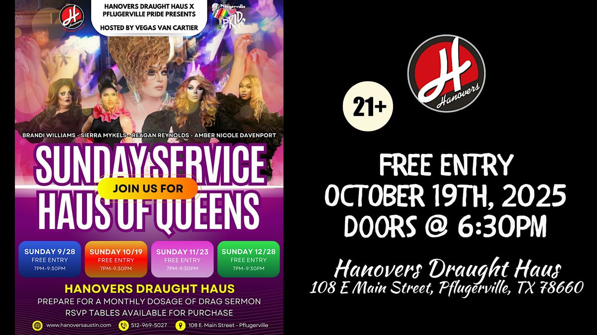 Sunday Service: Haus of Queens Drag Show @ Hanovers Pflugerville, 19 October | Event in Pflugerville | AllEvents