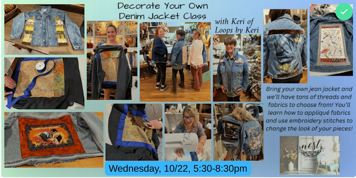 Decorate Your Own Denim Jacket Sewing Class with Keri of Loops by Keri, 22 October | Event in Northport | AllEvents