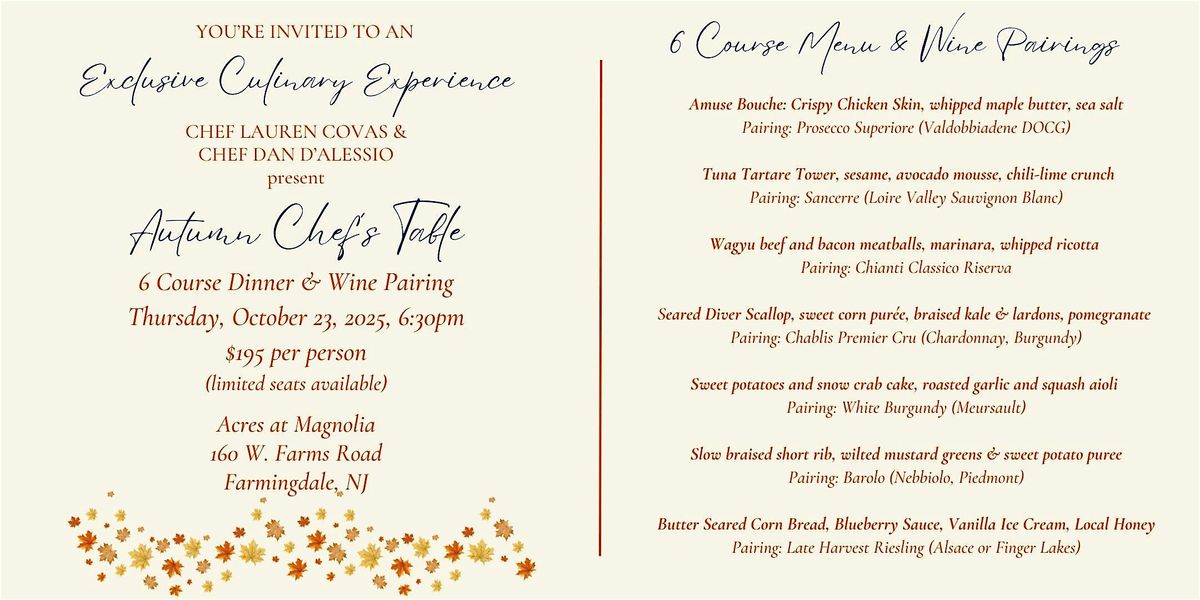 Sip & Savor Series: Autumn Chef's Table, 23 October | Event in Farmingdale | AllEvents