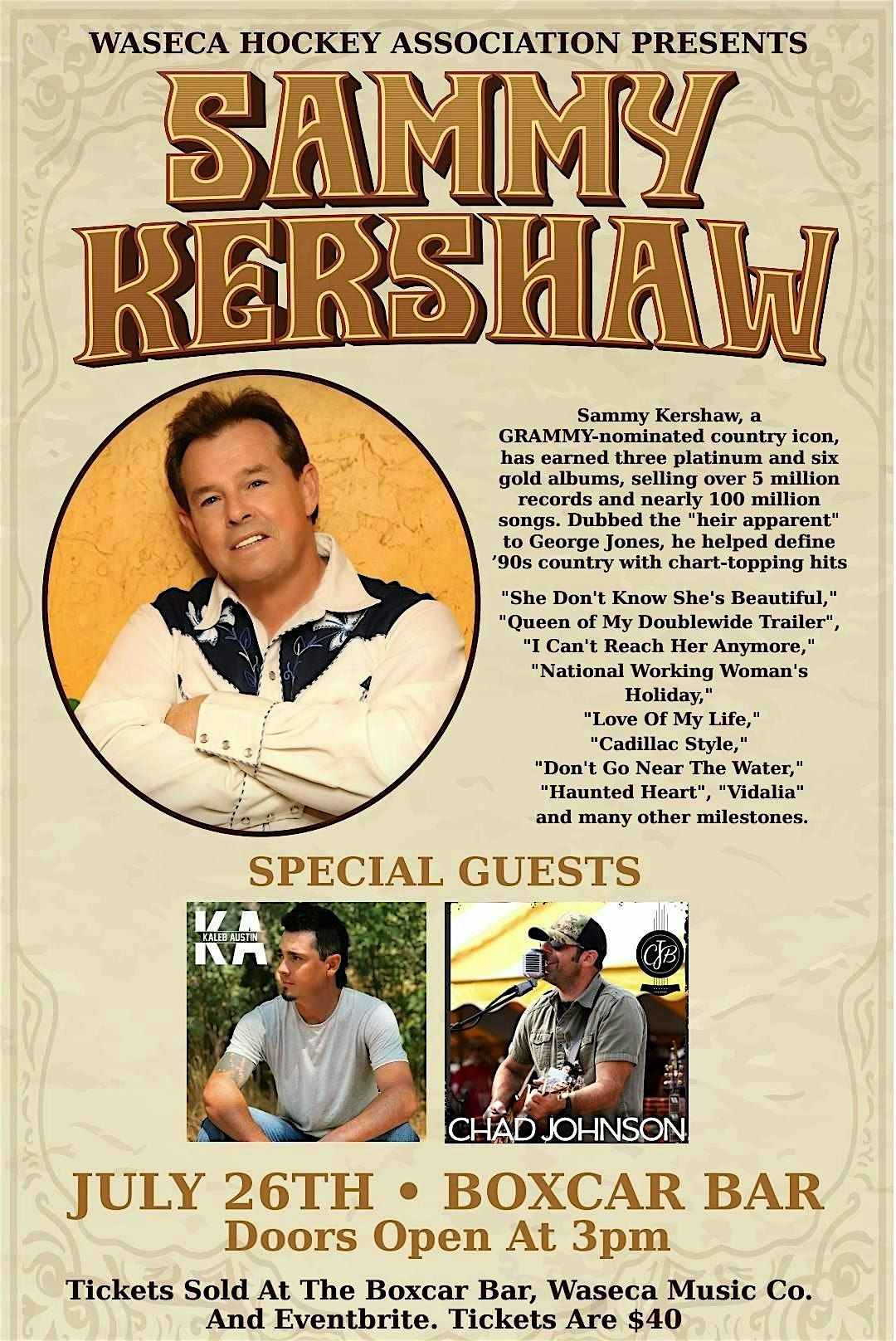 Sammy Kershaw - Kaleb Austin -Chad Johnson at Waseca Hockey Outdoor Bash, 26 July | Event in Waseca | AllEvents