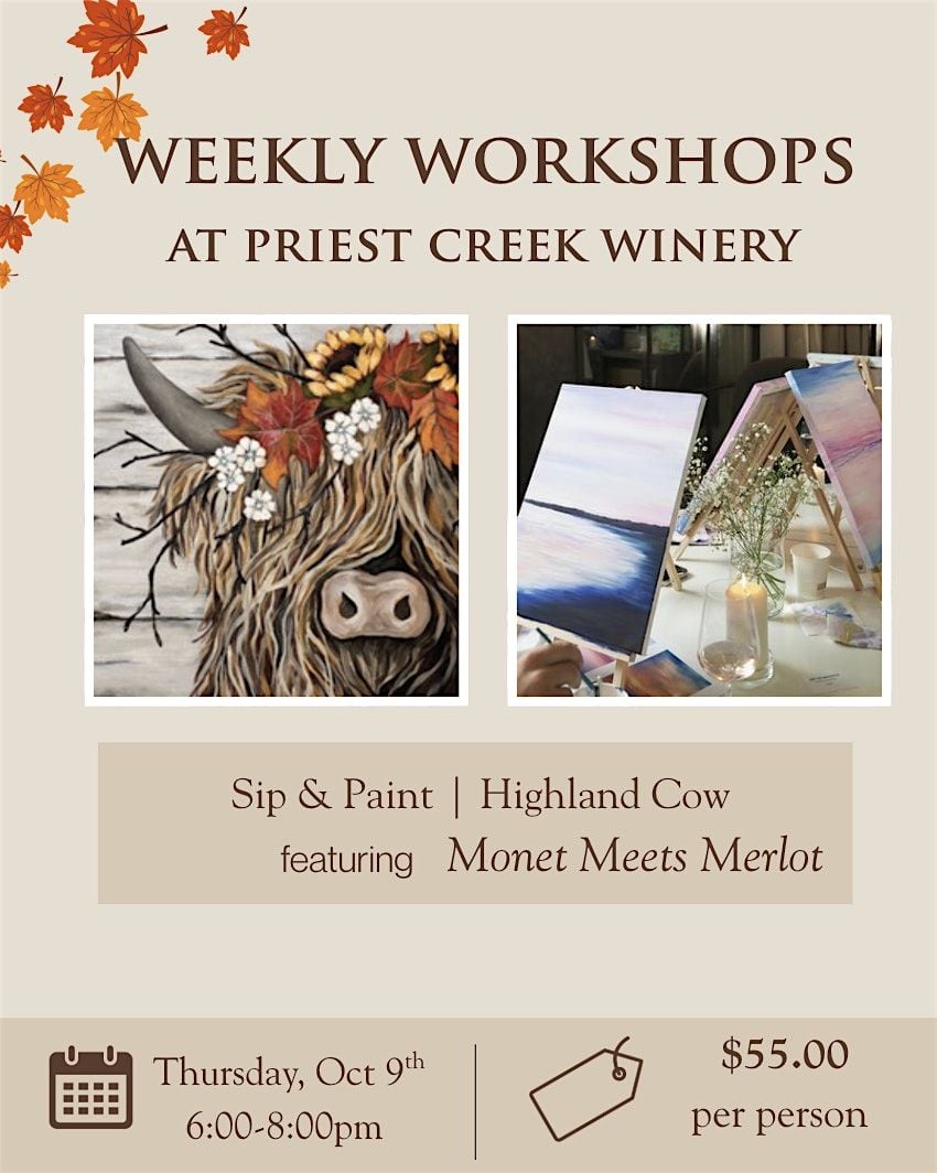 Sip & Paint Highland Cow Workshop, 9 October | Event in Kelowna | AllEvents