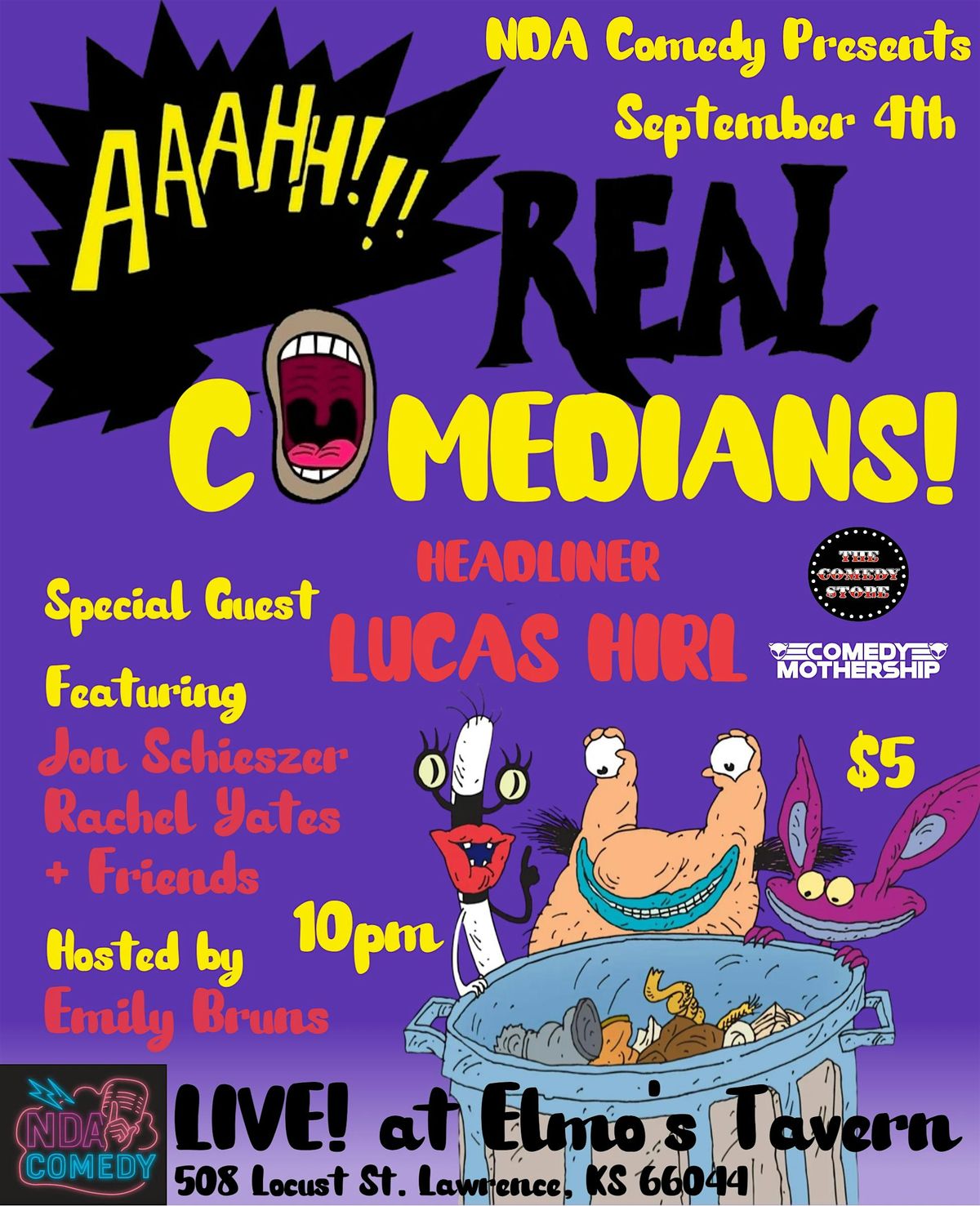 AHHH!!! REAL COMEDIANS at Elmo's Tavern, 4 September | Event in Lawrence | AllEvents
