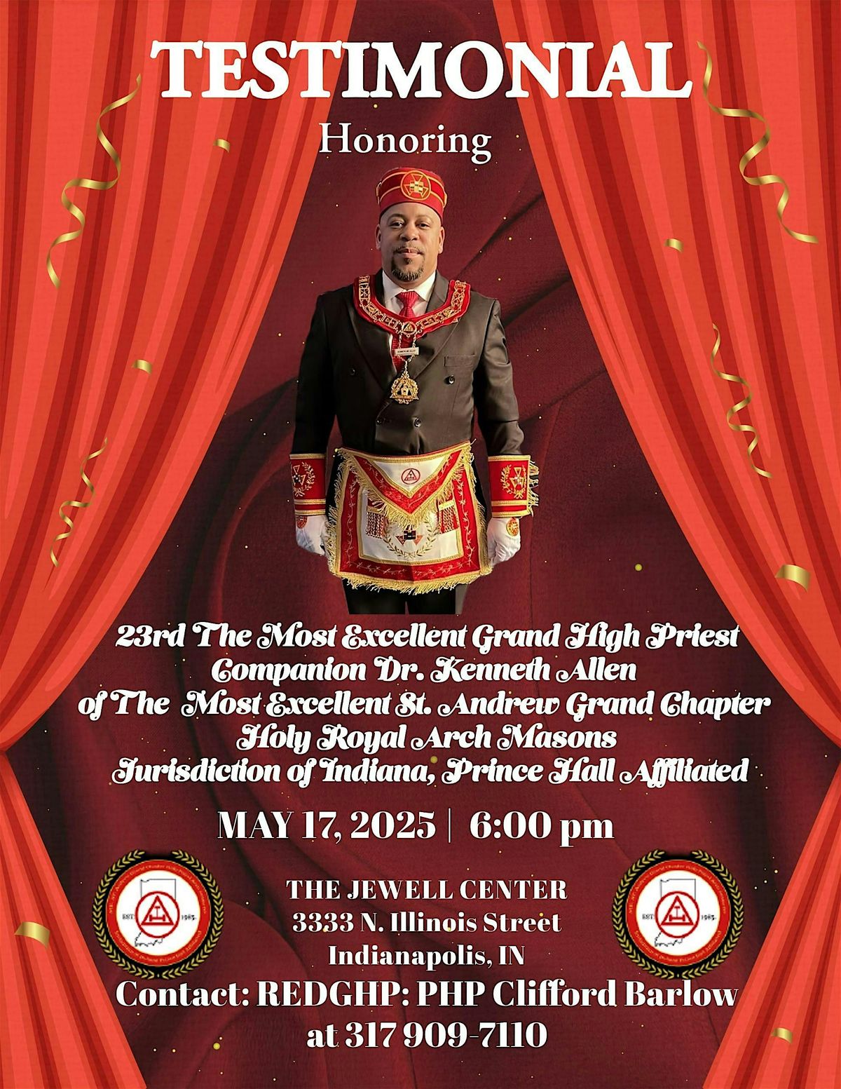 Testimonial Honoring Most Excellent Grand High Priest Kenneth Allen, 17 May | Event in Indianapolis | AllEvents