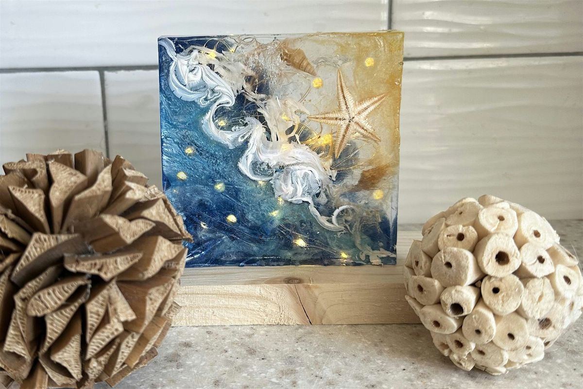 Beach Wave & Shells Resin Cube lights on  Wooden Base Paint & Sip Art Akron, 16 July | Event in Akron