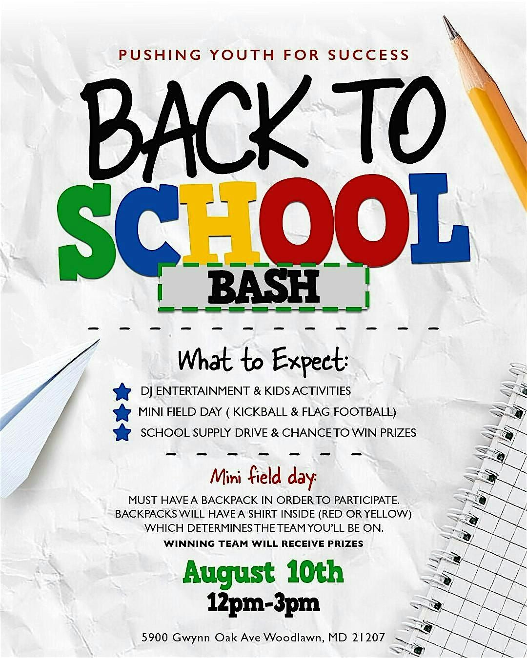 Pushing Youth For Success Back-To-Shool Drive, 10 August | Event in Woodlawn | AllEvents