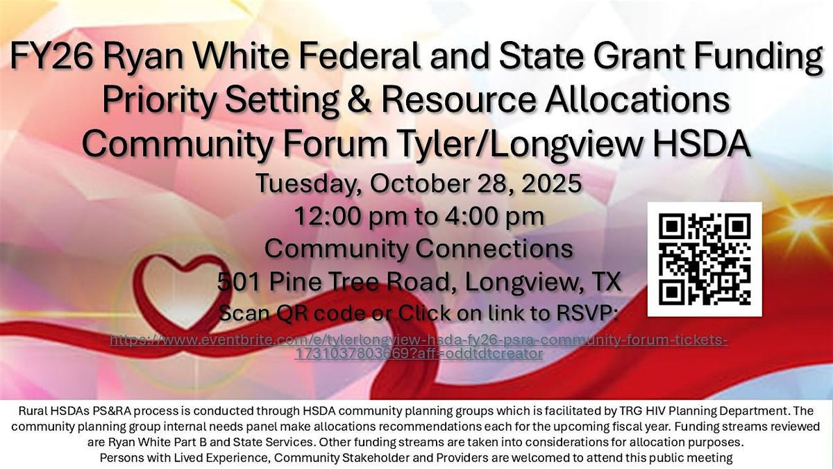Tyler/Longview HSDA FY26 PSRA Community Forum, 28 October | Event in Longview | AllEvents