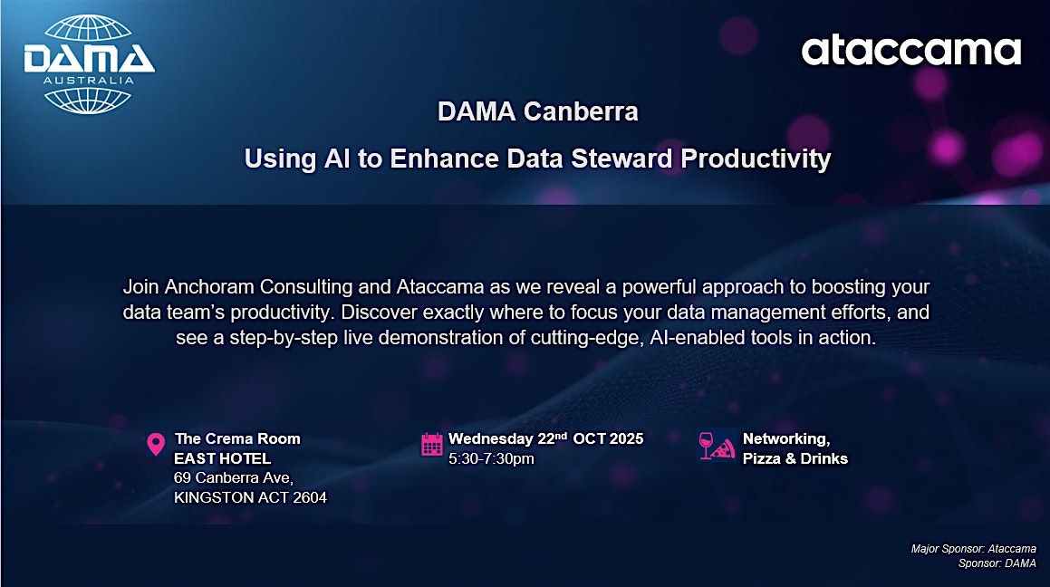 DAMA Canberra | Using AI to Enhance Data Stewardship Productivity, 22 October | Event in Kingston | AllEvents