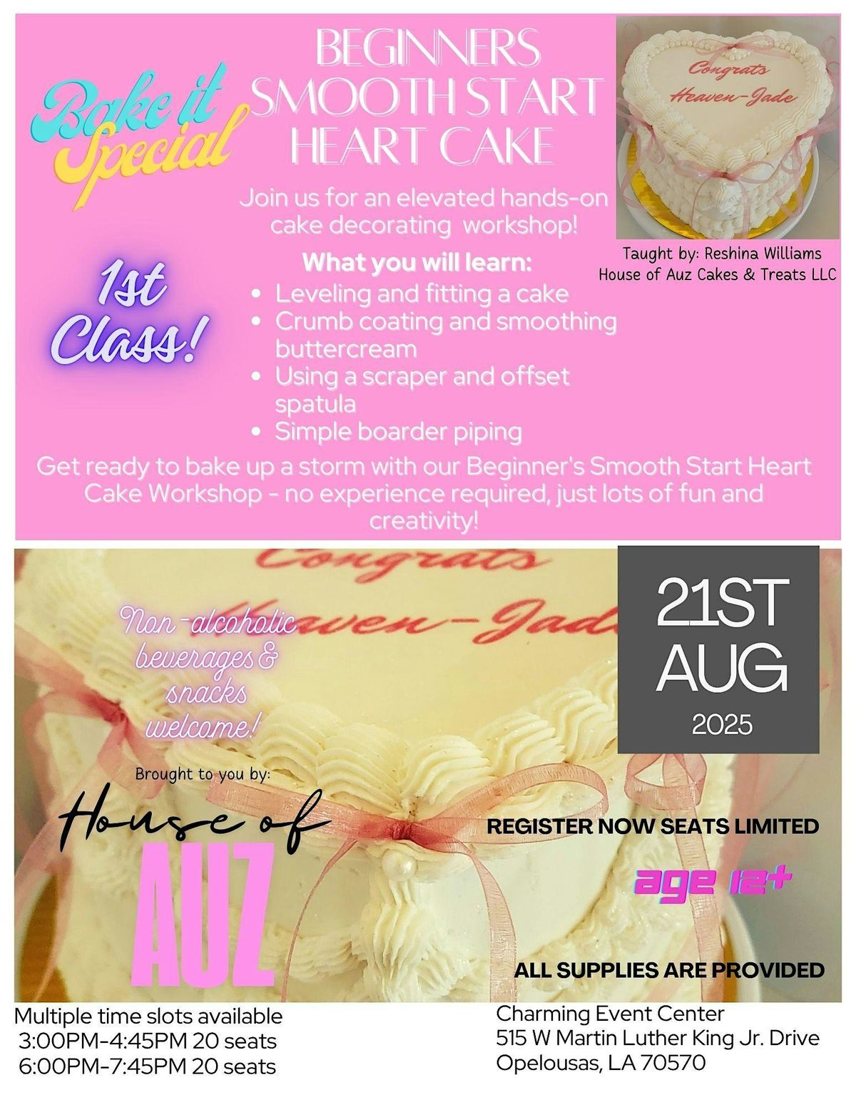 Beginner's Smooth Start Heart Cake Workshop (no baking required), 21 August | Event in Opelousas | AllEvents