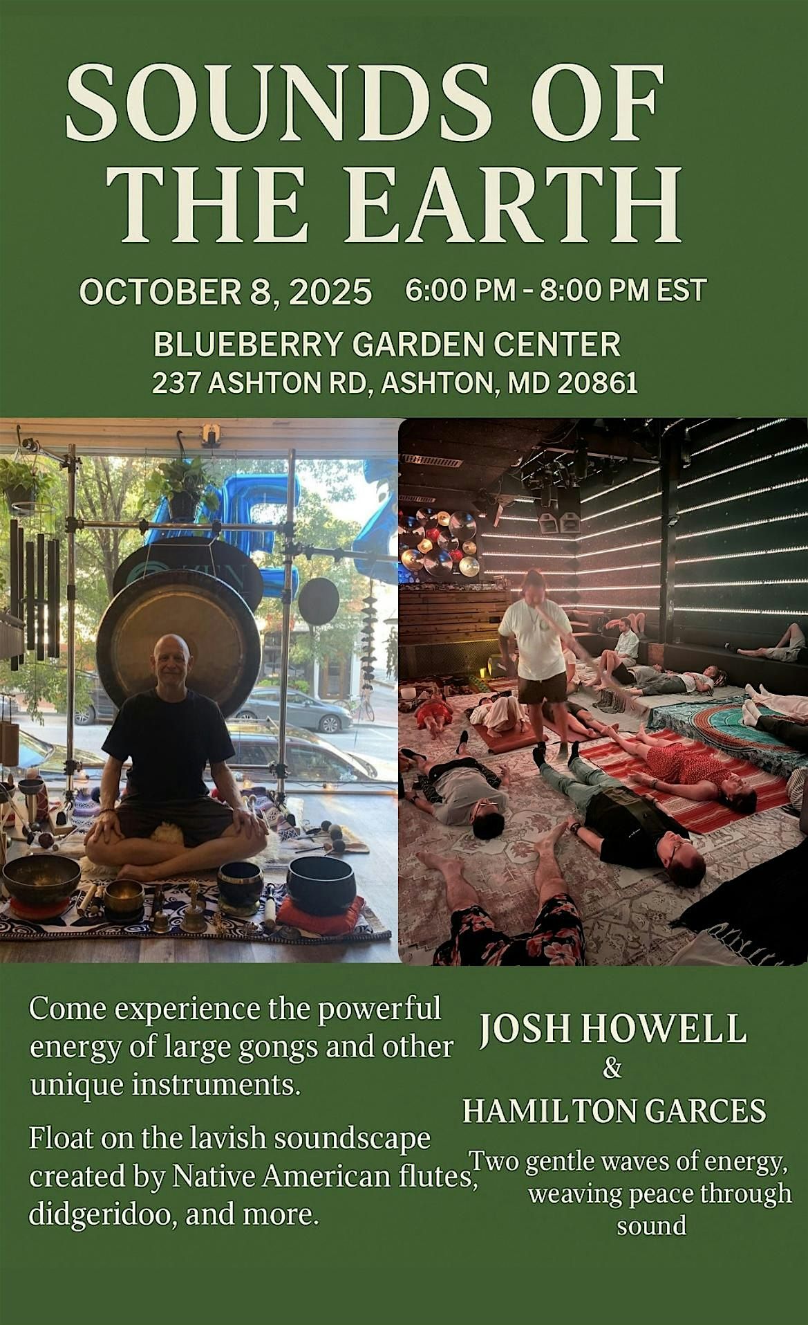 Sounds of the Earth w/ Josh Howell & Hamilton Garces, 8 October | Event in Ashton-Sandy Spring | AllEvents