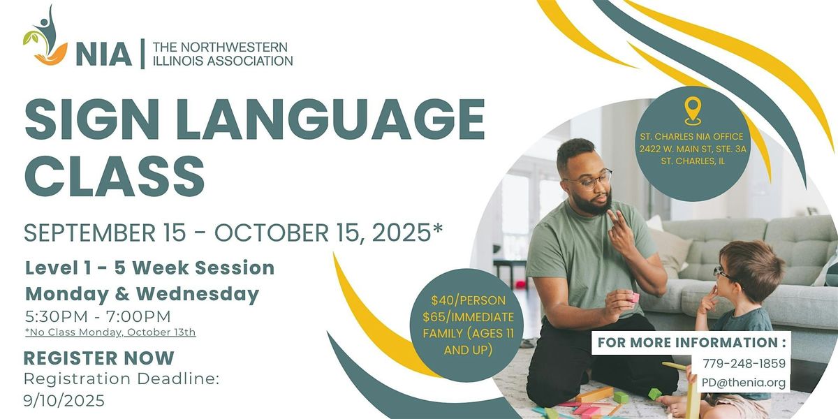 NIA Sign Language Classes Level 1 Fall 2025 (St. Charles), 15 September | Event in St. Charles | AllEvents