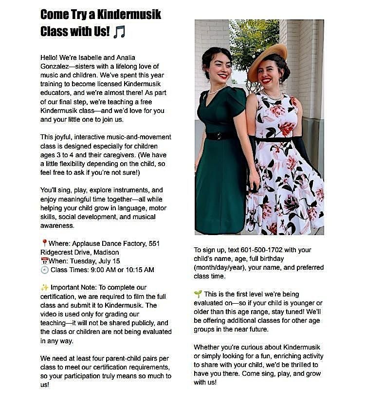 FREE! Kindermusick Class, 12 August | Event in Madison | AllEvents