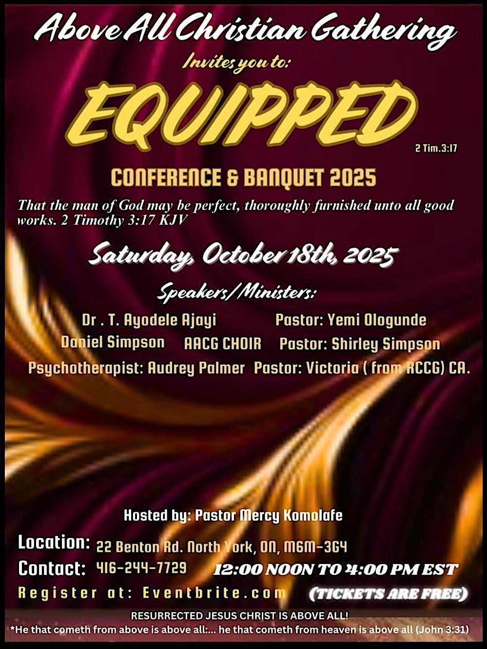 EQUIPPED - ABOVE ALL CHRISTIAN GATHERING  CONFERENCE 2025, 18 October | Event in Toronto | AllEvents
