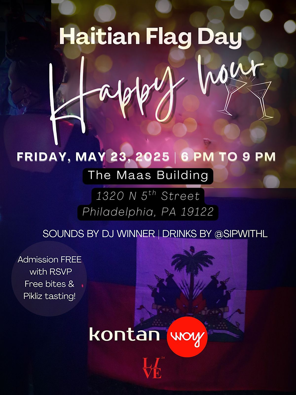 Haitian Flag Day Happy Hour 2025 - Hosted by Woy Magazine & Kontan Studio, 23 May | Event in Philadelphia