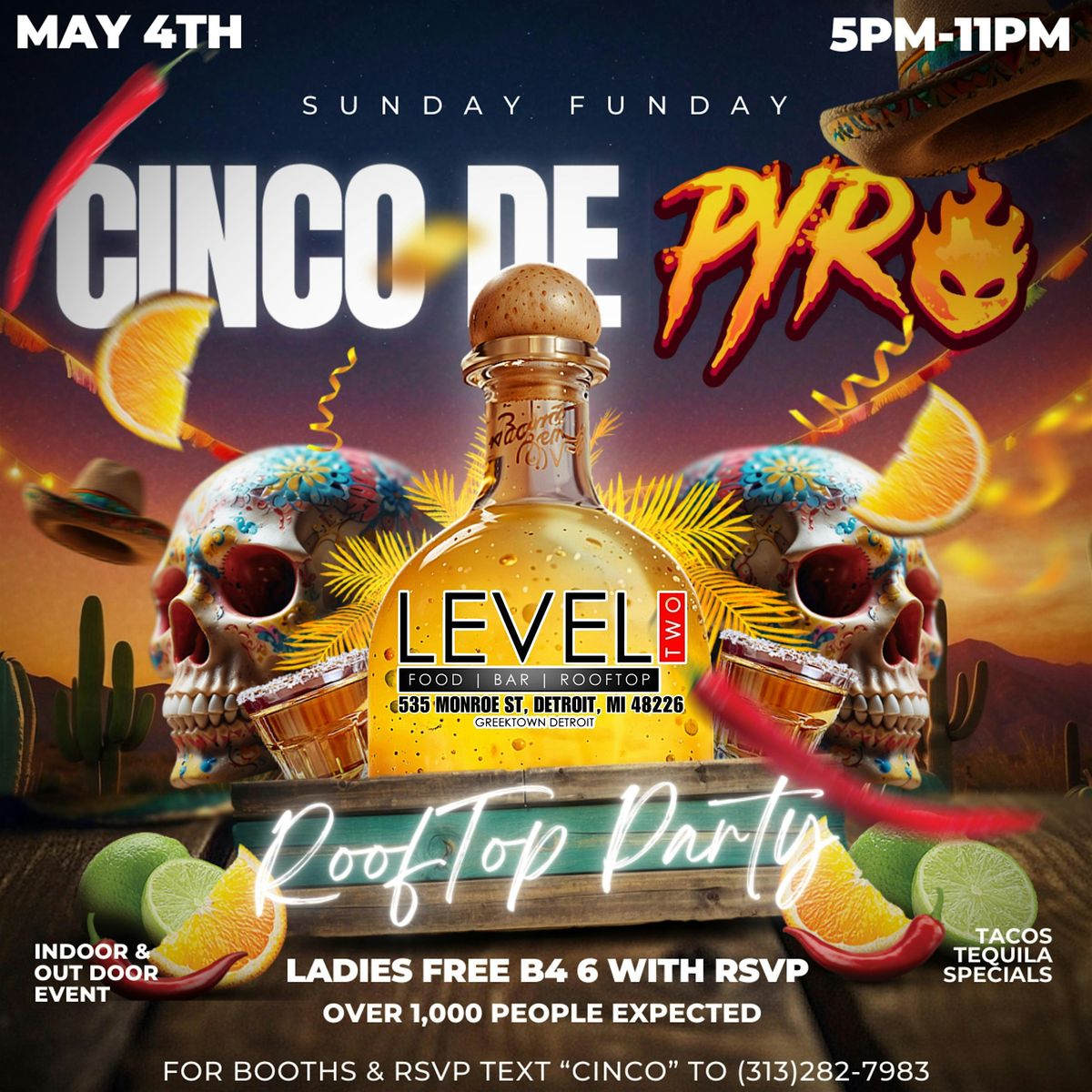 Cinco De Pyro (Rooftop Party) @ Level Two Greek Town, 4 May | Event in Detroit | AllEvents