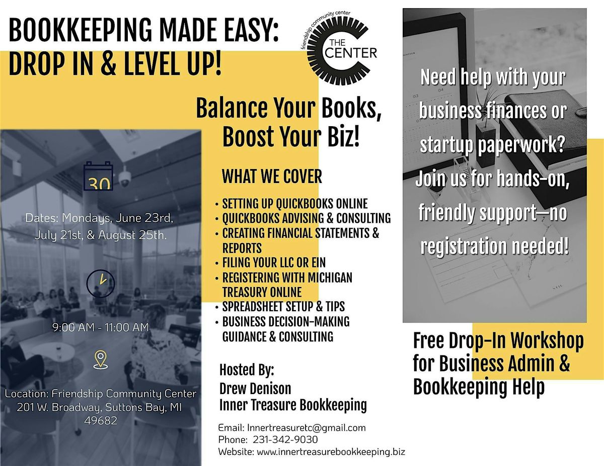 August Free Drop In Bookkeeping & Admin Support, 25 August | Event in Suttons Bay | AllEvents