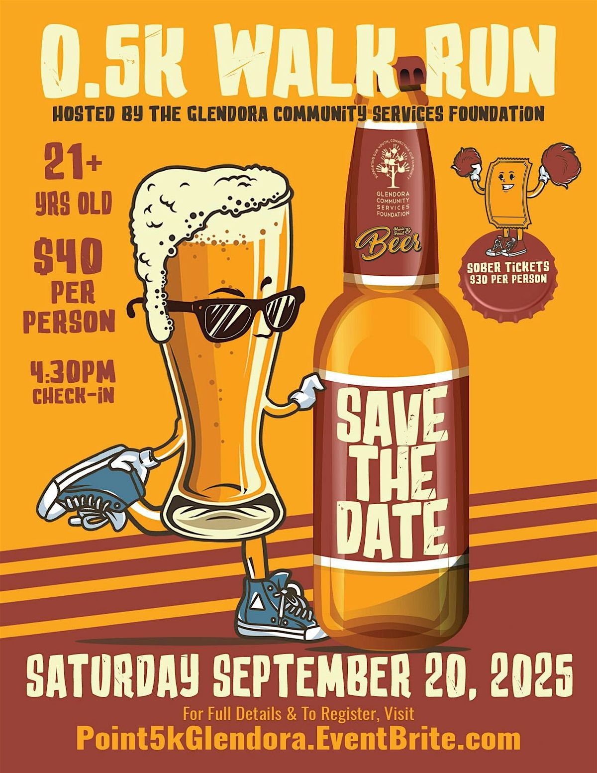 0.5k Walk "The Run For The Rest Of Us" (21+), 20 September | Event in Glendora | AllEvents