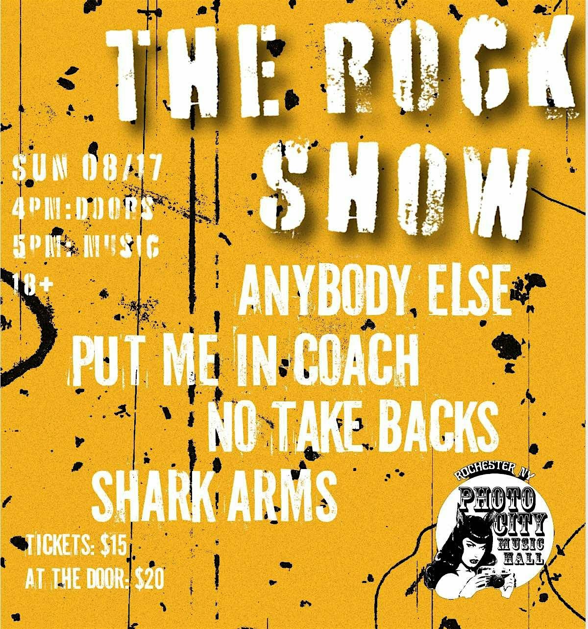 Anybody Else, Put Me In Coach, No Take Backs, & Shark Arms, 17 August | Event in Rochester | AllEvents