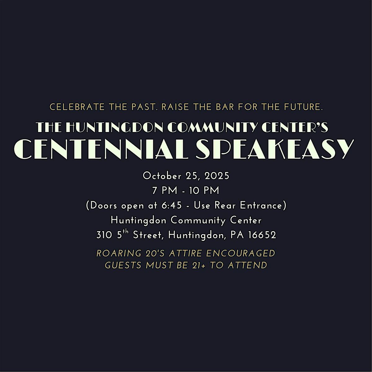 HCC Centennial Speakeasy, 25 October | Event in Huntingdon | AllEvents