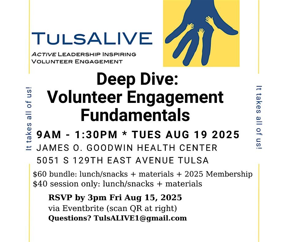 Meeting/Workshop: Deep Dive: Volunteer Engagement Fundamentals, 19 August | Event in Tulsa | AllEvents