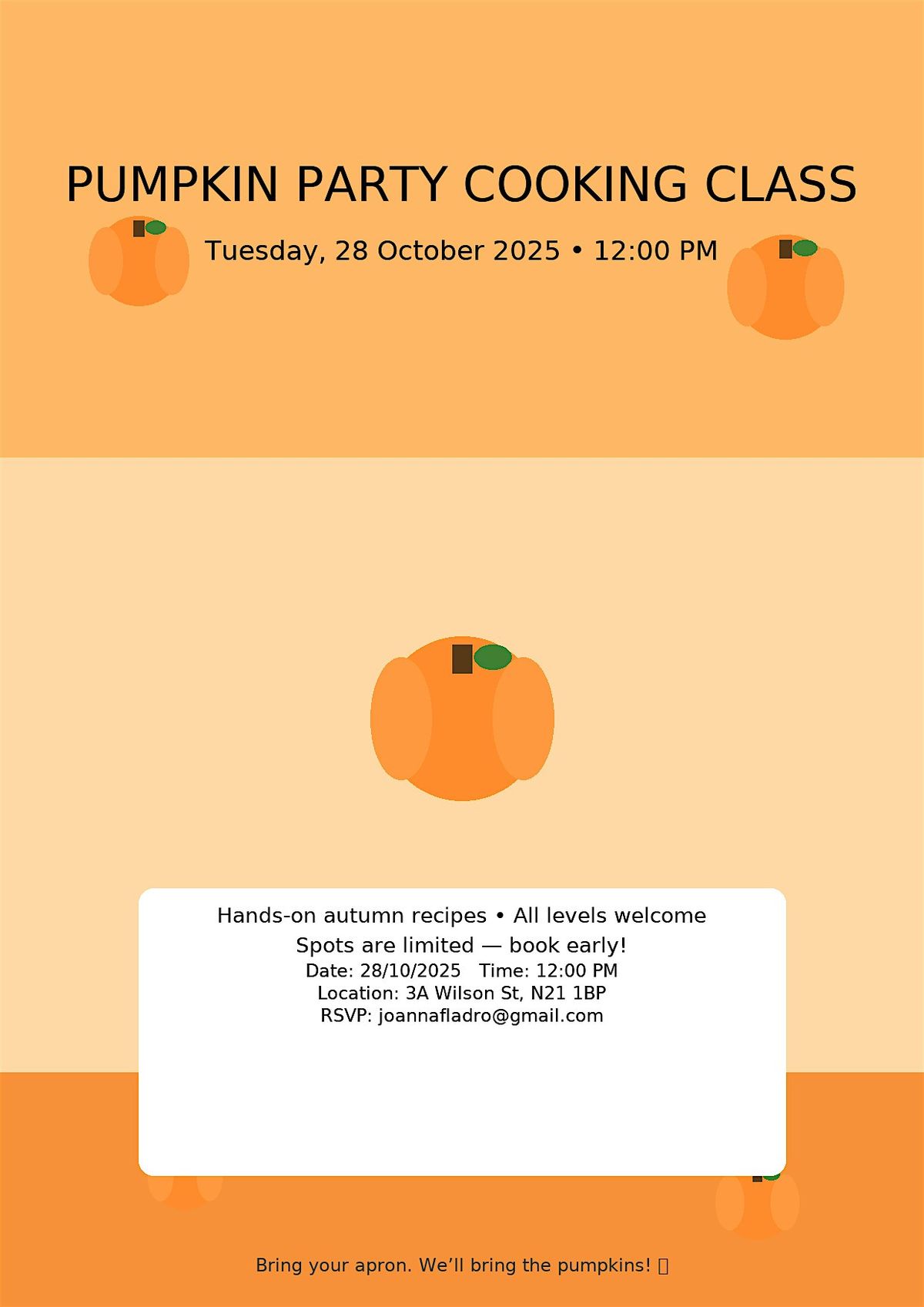 PUMPKING PARTY: COOKING CLASS, 28 October | Event in Enfield | AllEvents