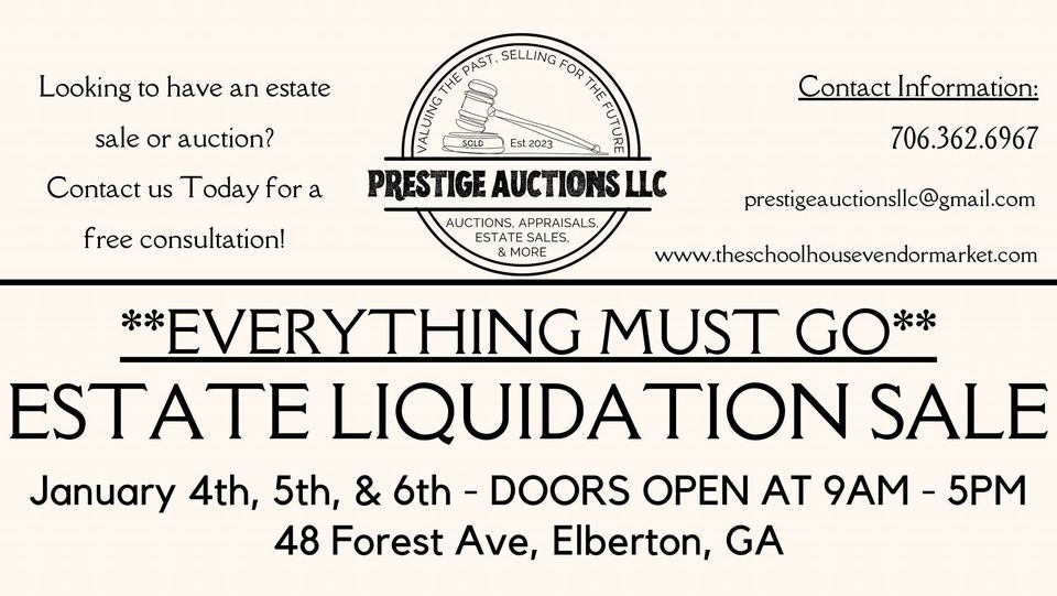 Estate Liquidation Sale Elberton, 48 Forest Ave Elberton GA, January 4