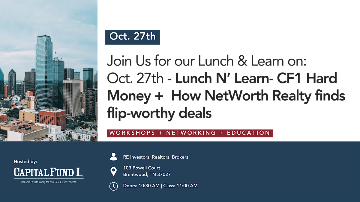 CF1 Presents: The Investor’s Blueprint with NetWorth Realty, 27 October | Event in Brentwood | AllEvents