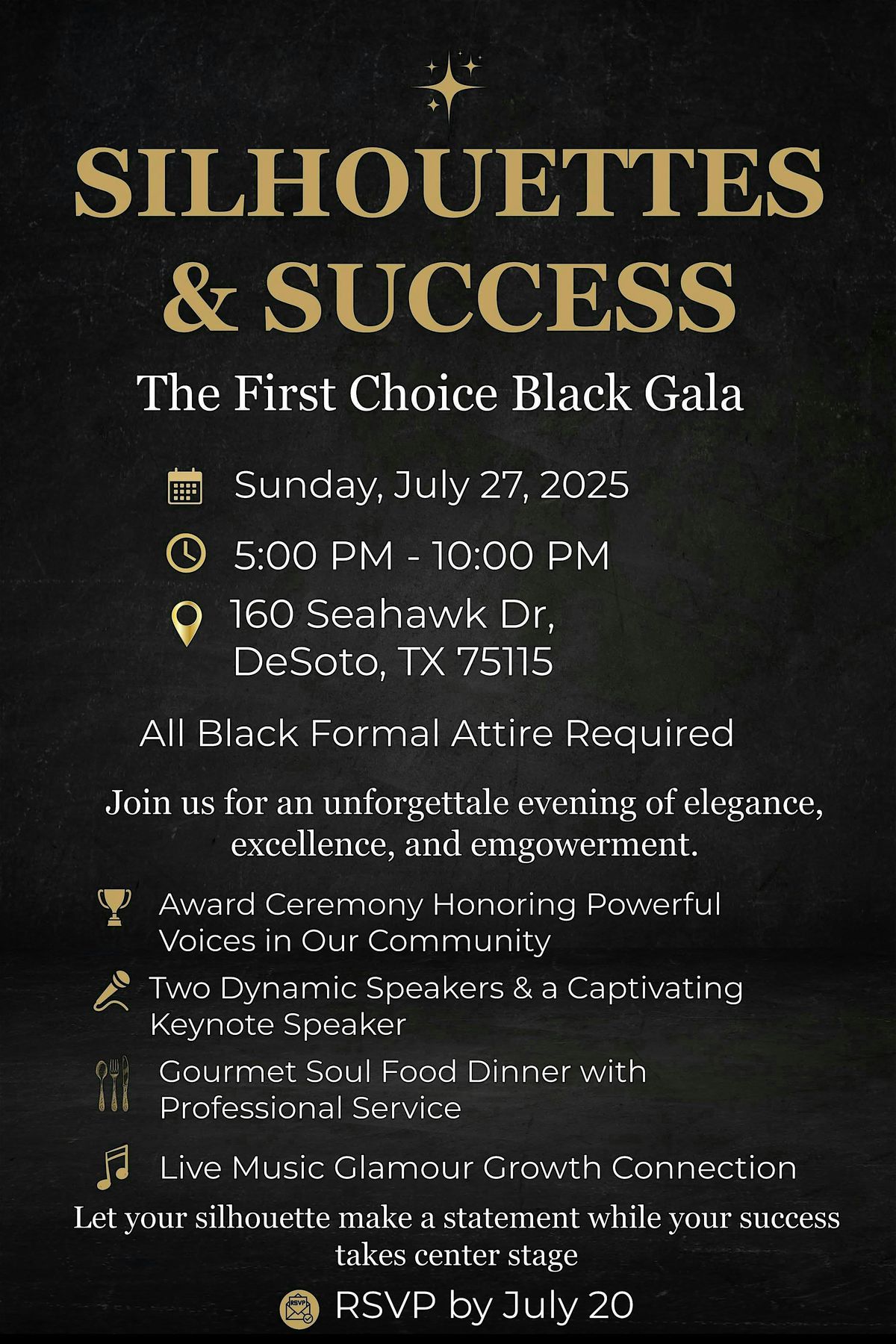 Silouhettes &' Success- The First Choice Black Gala, 27 July | Event in DeSoto | AllEvents