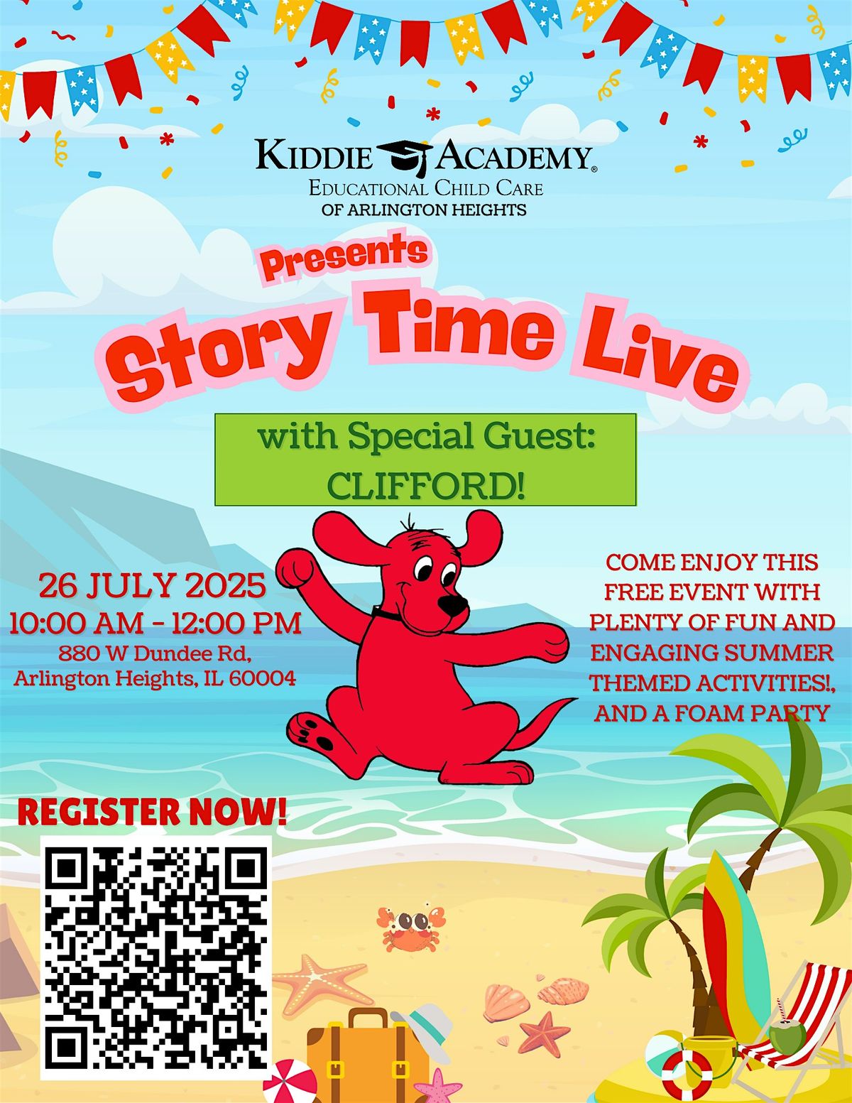 Kiddie Academy Presents Storytime LIVE with Clifford and Foam Party, 26 July | Event in Arlington Heights