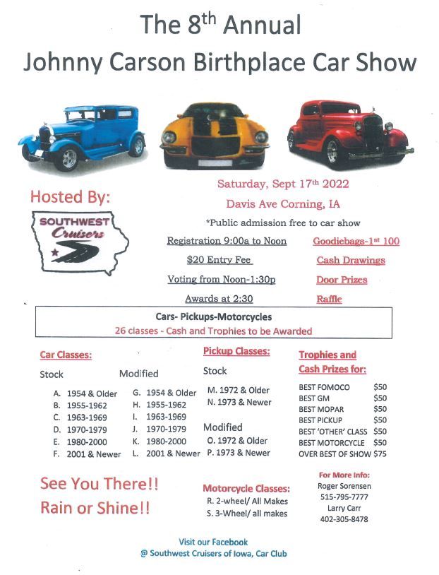 8th Annual Johnny Carson Birthplace Car Show, Main Street Corning, 17