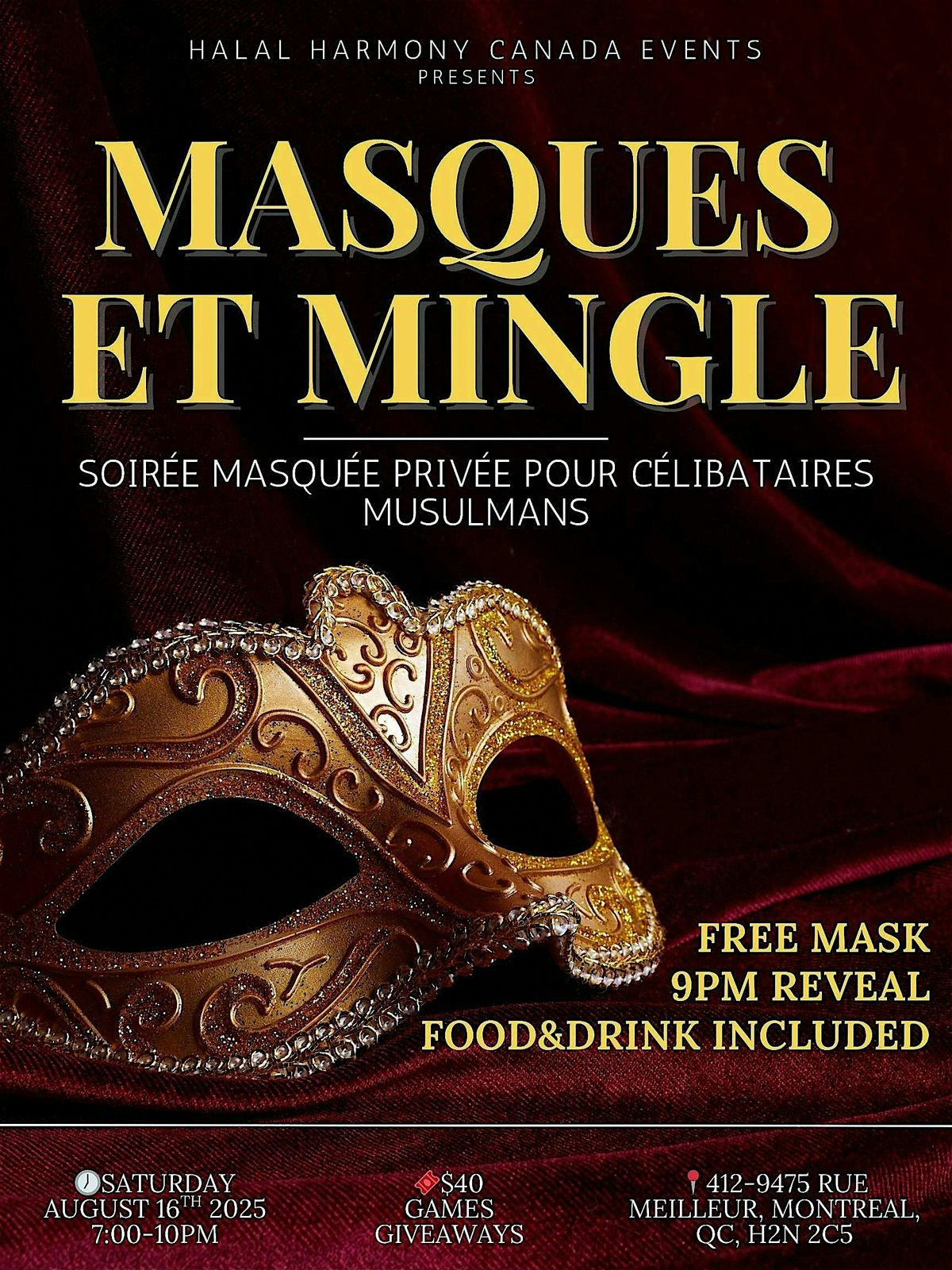 Masques et Mingle [MUSLIM SINGLES MIXER], 16 August | Event in Montréal | AllEvents