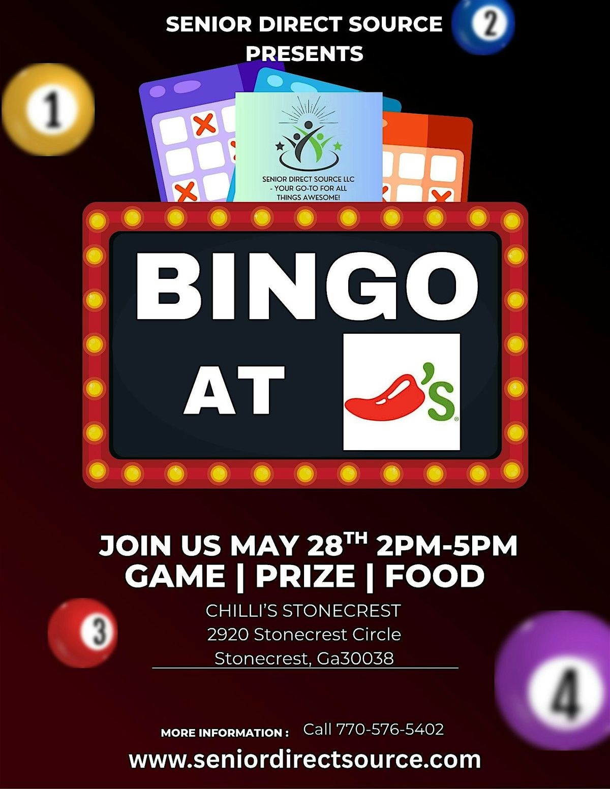 Senior Direct Source Presents Senior  Bingo  fun @ Chili's, 28 May | Event in Stonecrest | AllEvents