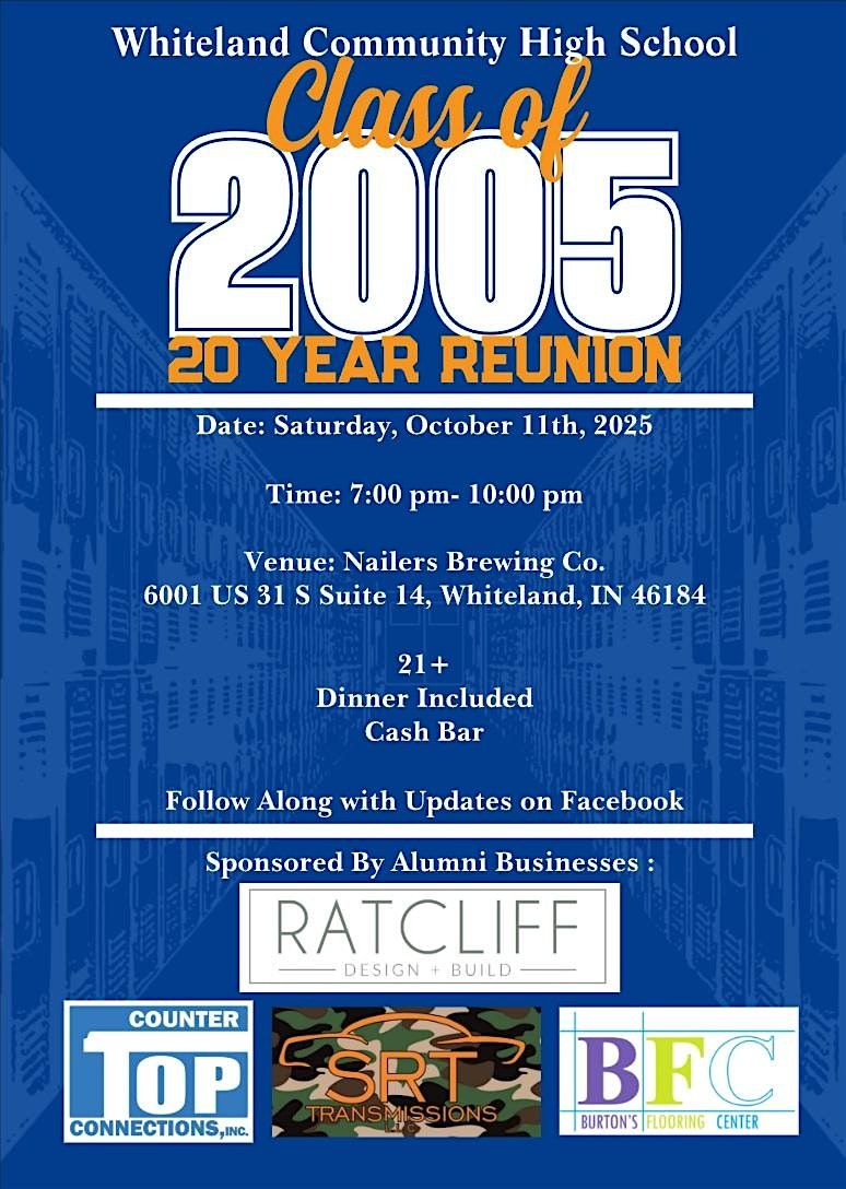 WCHS Class of 2025 20 Year Reunion, 11 October | Event in Whiteland | AllEvents