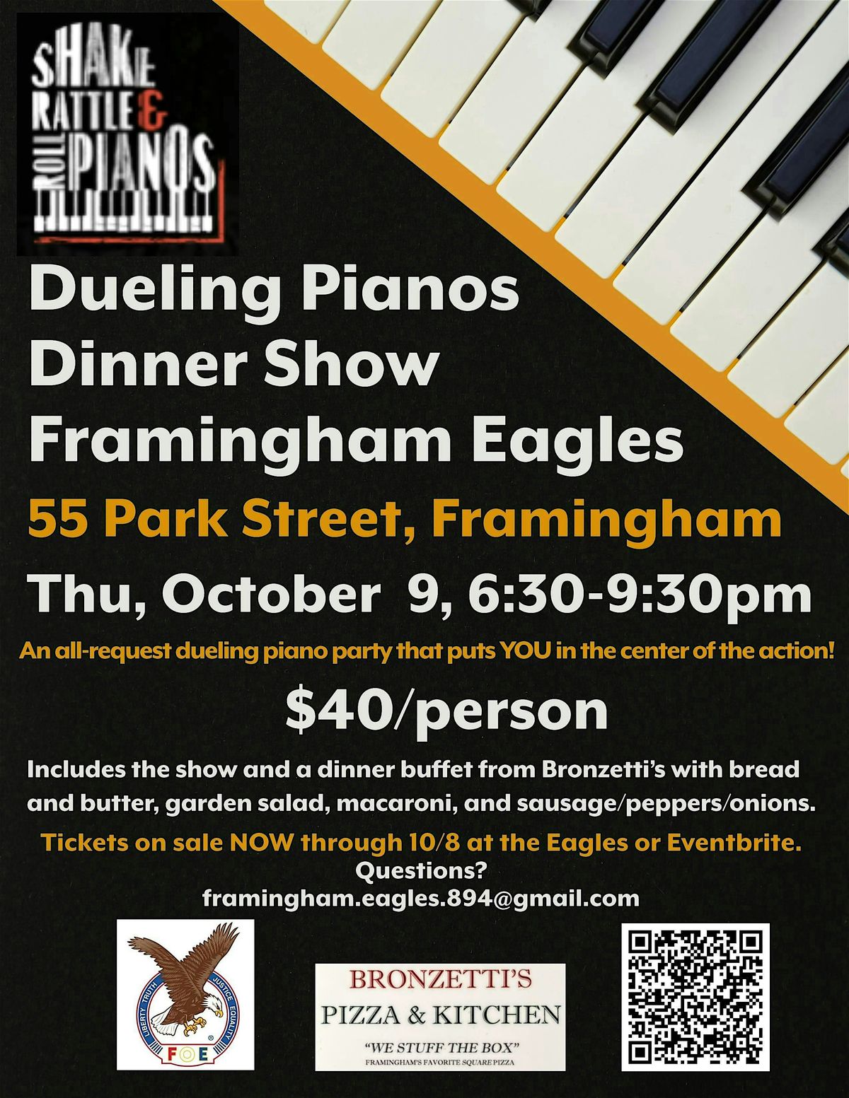 Dueling Pianos Dinner Show at the Framingham Eagles, 9 October | Event in Framingham | AllEvents