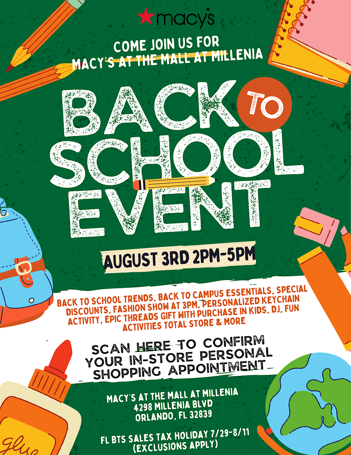Back to School at Macy's at The Mall at Millenia, 2 August | Event in Orlando | AllEvents