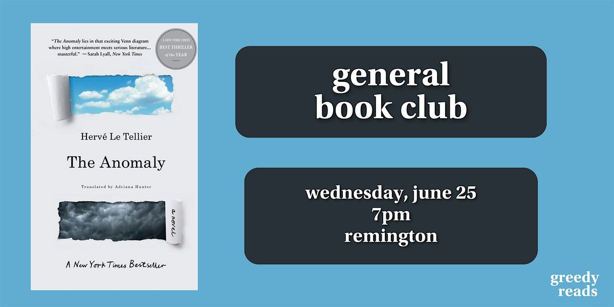 Greedy Reads Book Club June: The Anomaly by Hervé Le Tellier | Event in Baltimore | AllEvents