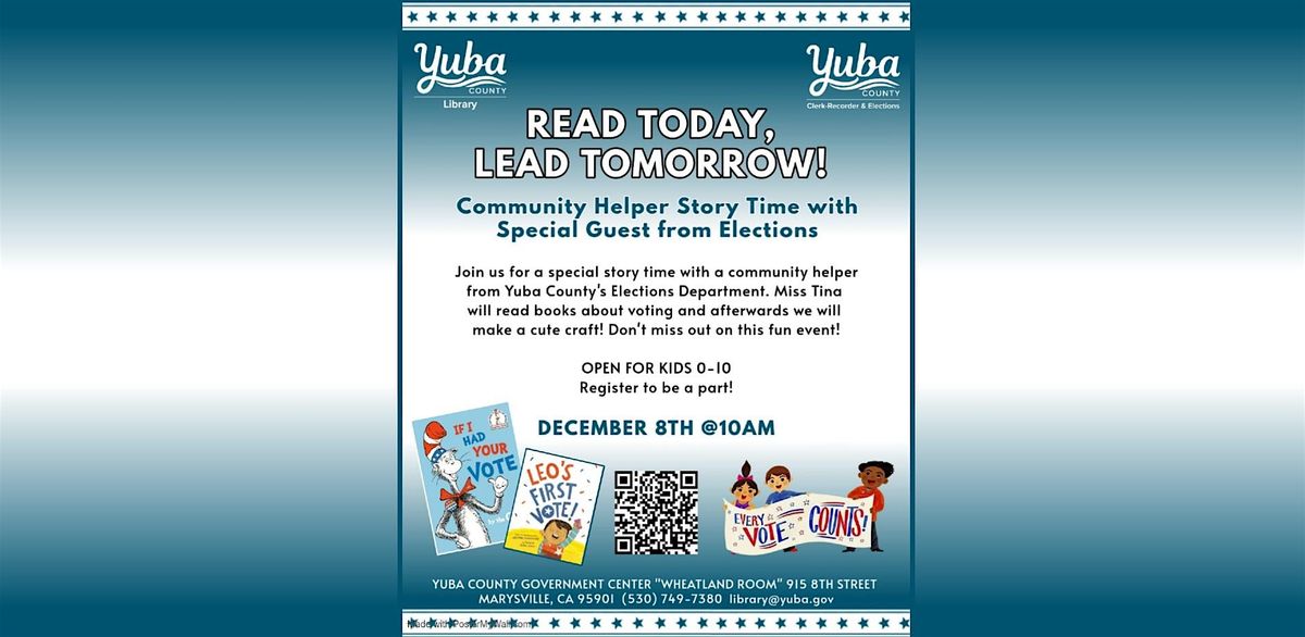 "Read Today Lead Tomorrow" Community Helper Story Time with Elections, 8 December | Event in Marysville