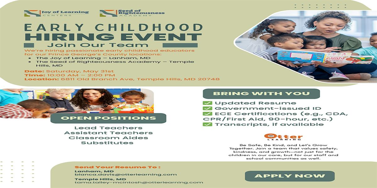 Early Childhood Hiring Event, 31 May | Event in Temple Hills | AllEvents