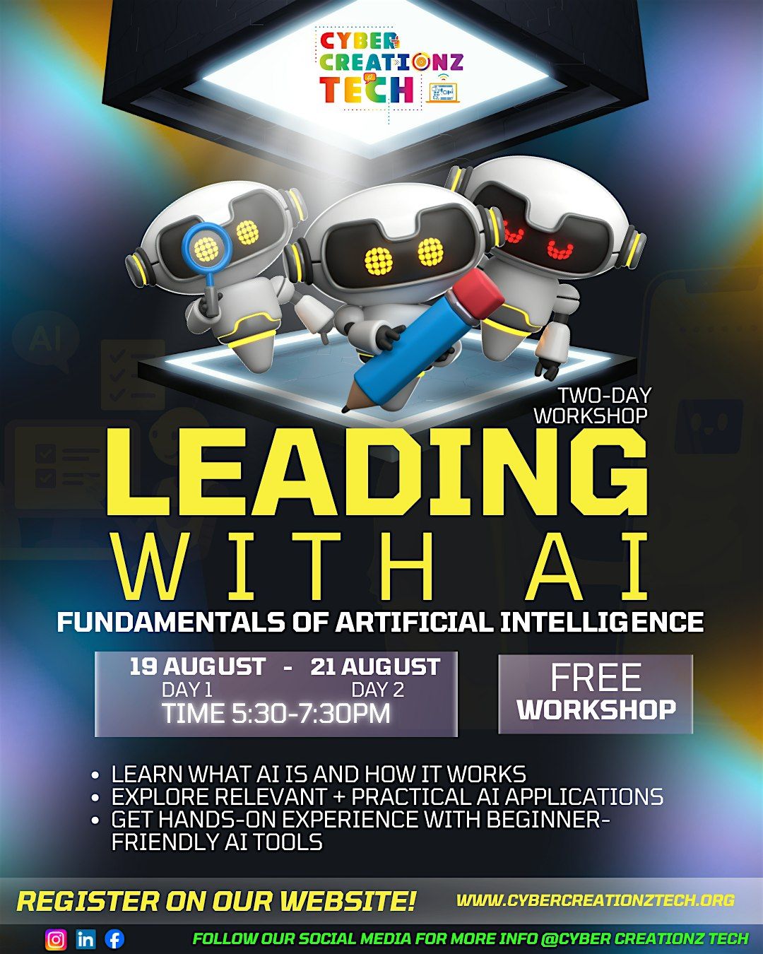 Cyber Creationz Tech Presents AI Workshop  August 19th & August 21st, 19 August | Event in Kansas City