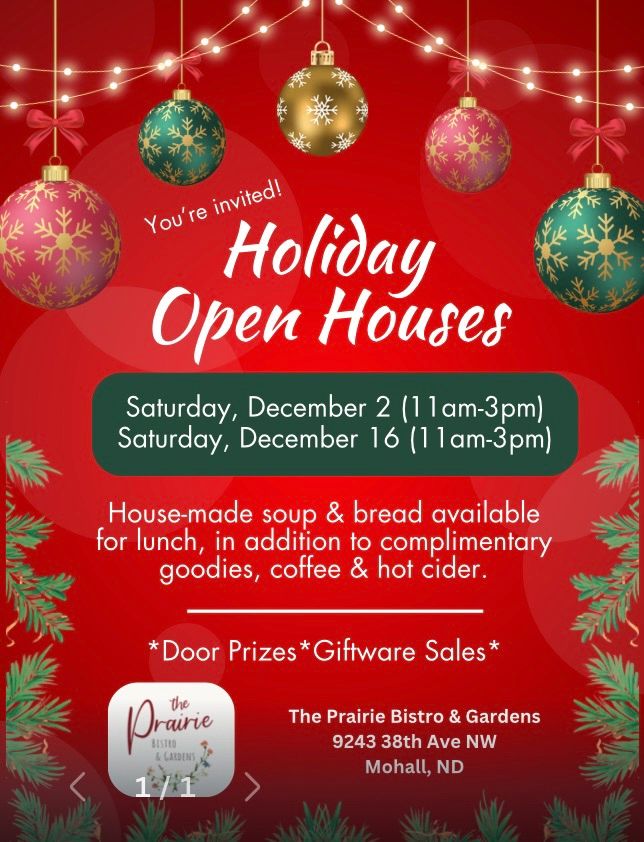 Holiday Open House 12/2/23, The Prairie Bistro and Gardens, Mohall