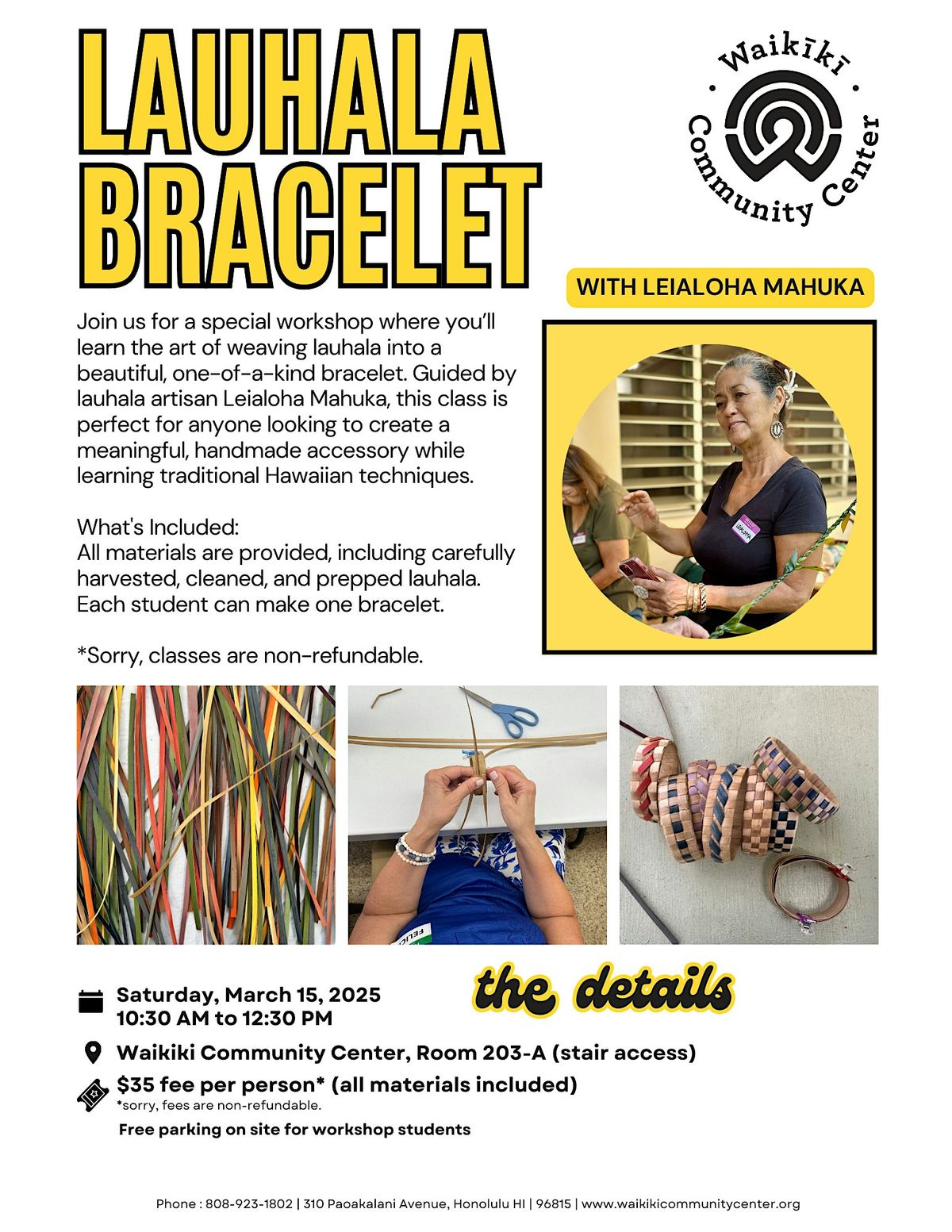 Make a Lauhala Bracelet with Leialoha Mahuka in August!, 7 August | Event in Honolulu | AllEvents