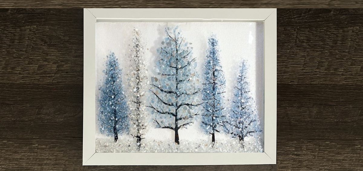 Crushed Glass Evergreen Winter Tree Scene on Frame Paint Art Sip Class, 7 January | Event in Akron | AllEvents