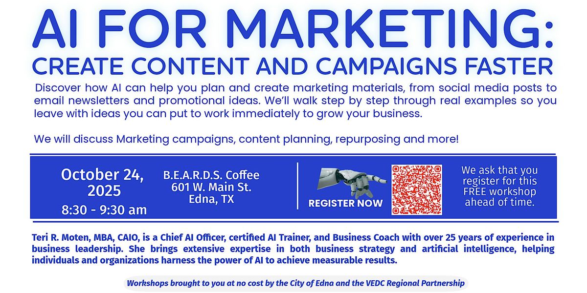 AI MARKETING: CREATE CONTENT AND CAMPAIGNS FASTER!, 24 October | Event in Edna | AllEvents