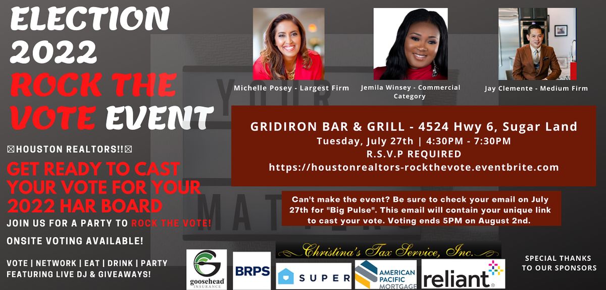 Rock The Vote Party Gridiron Bar Grill Sugar Land 27 July July27th 2022 Events